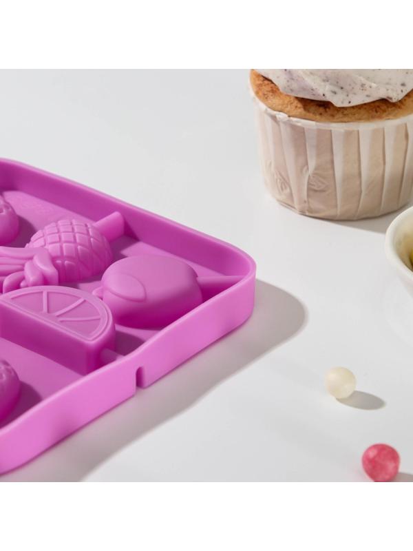 Форма для леденцов «Тропики», 13,5×13,5×1,2 см, 8 ячеек, с палочками, цвет МИКС