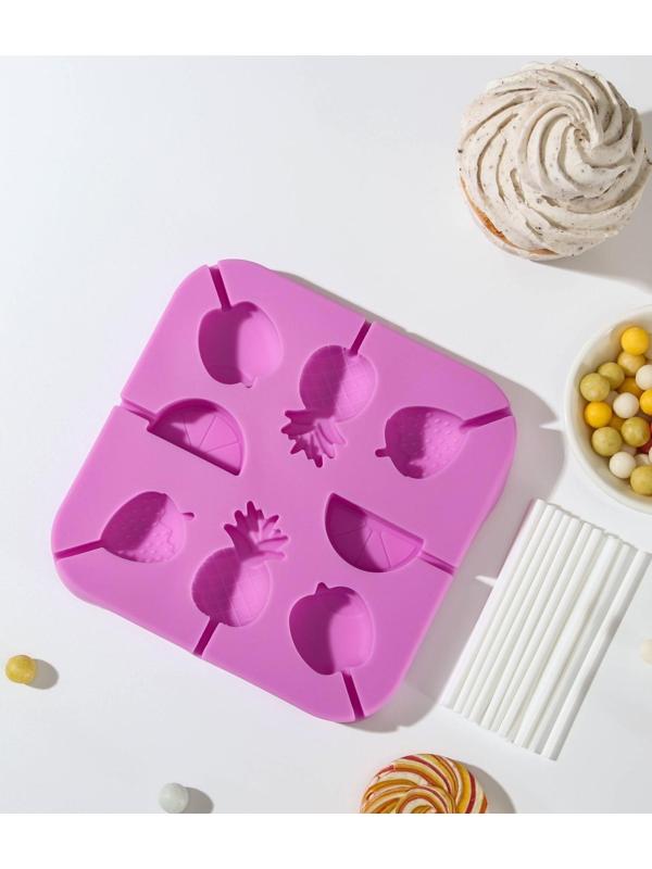 Форма для леденцов «Тропики», 13,5×13,5×1,2 см, 8 ячеек, с палочками, цвет МИКС