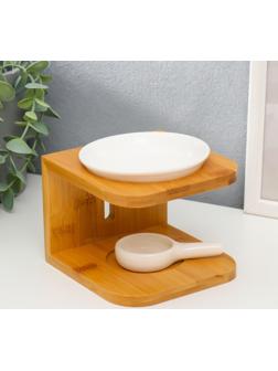 Аромалампа бамбук, керамика с подставкой под свечу 