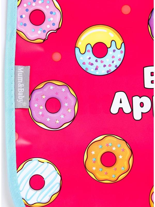 Нагрудник для кормления «Пончики» непромокаемый на липучке, с карманом