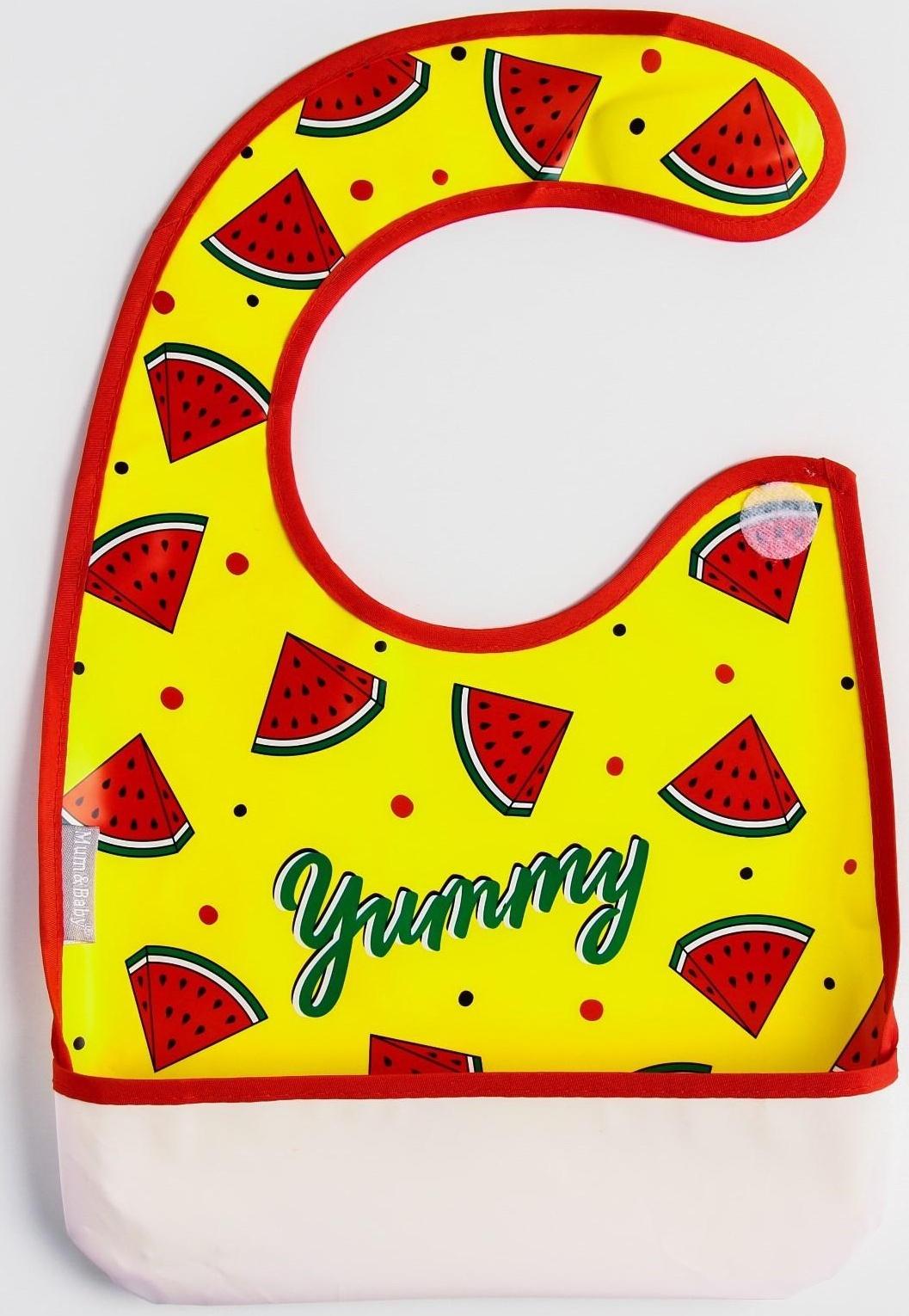 Нагрудник для кормления «Арбузики» непромокаемый на липучке, с карманом