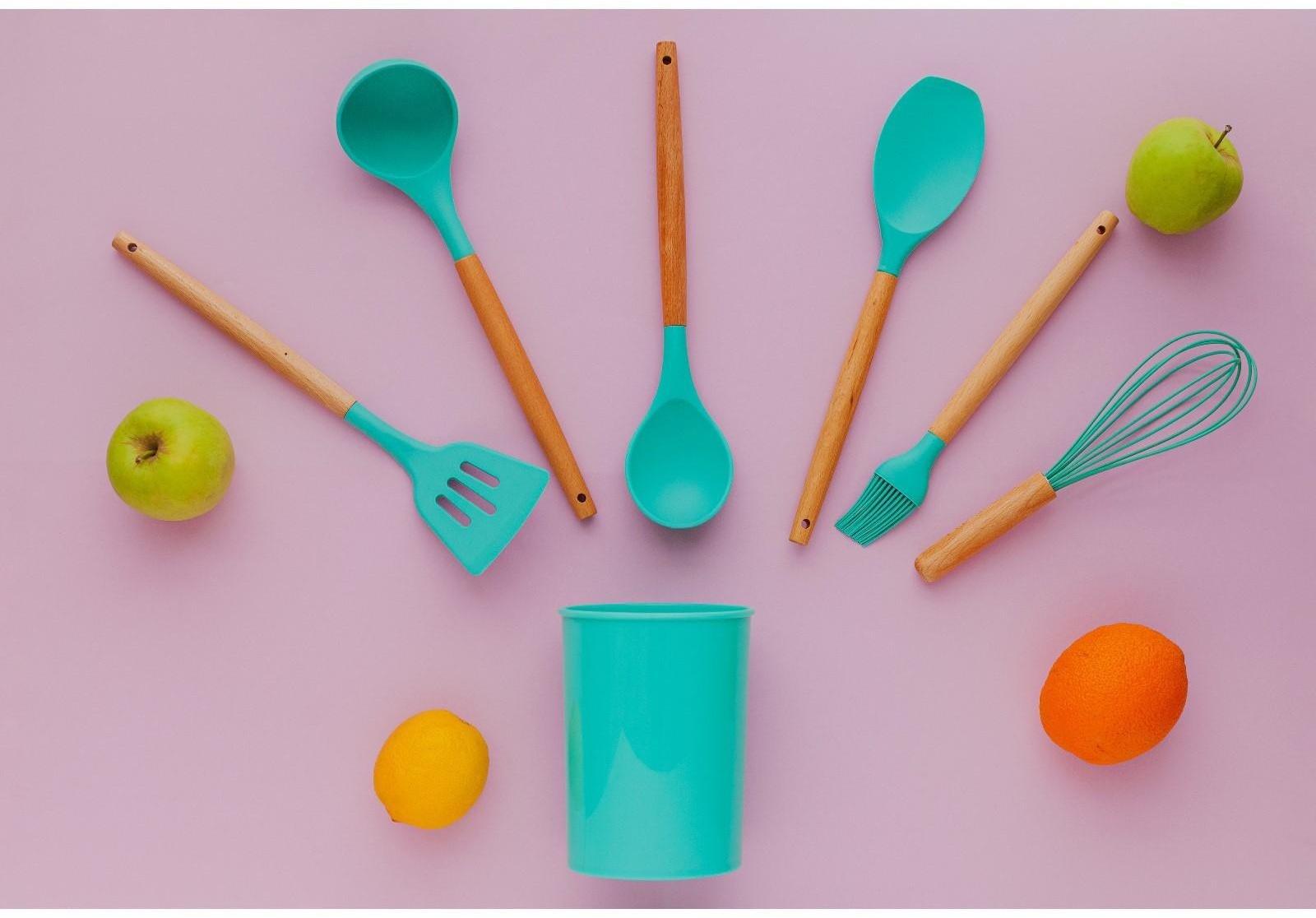 Набор кухонных принадлежностей Доляна «Лиам», 7 предметов, 33×12,5×12,5 см, цвет бирюзовый