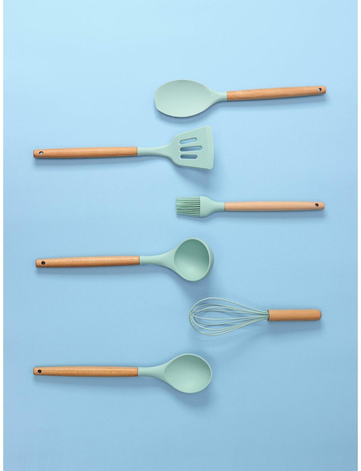 Набор кухонных принадлежностей Доляна «Лиам», 7 предметов, 33×12,5×12,5 см, цвет бирюзовый