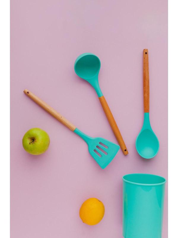 Набор кухонных принадлежностей Доляна «Лиам», 7 предметов, 33×12,5×12,5 см, цвет бирюзовый