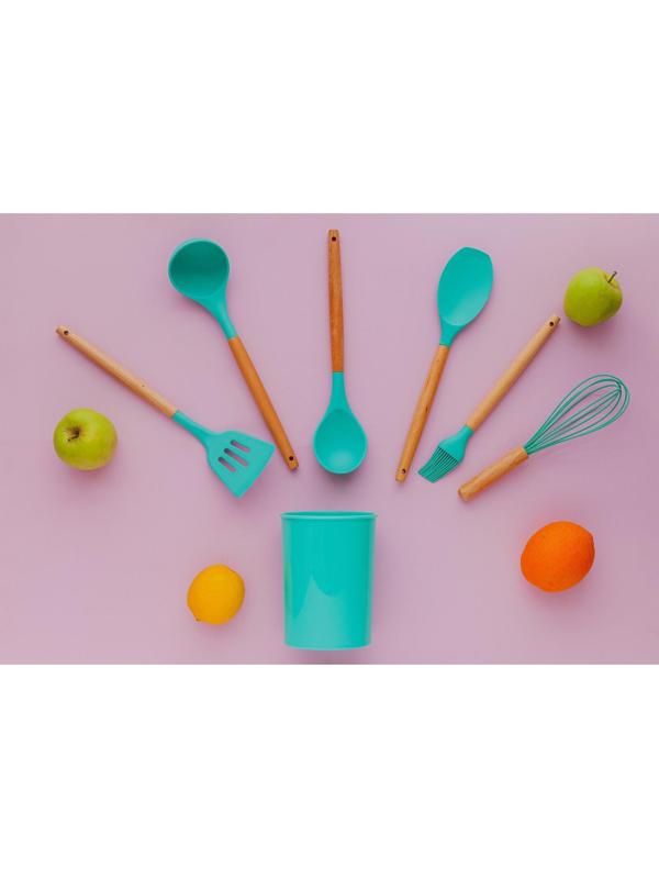 Набор кухонных принадлежностей Доляна «Лиам», 7 предметов, 33×12,5×12,5 см, цвет бирюзовый