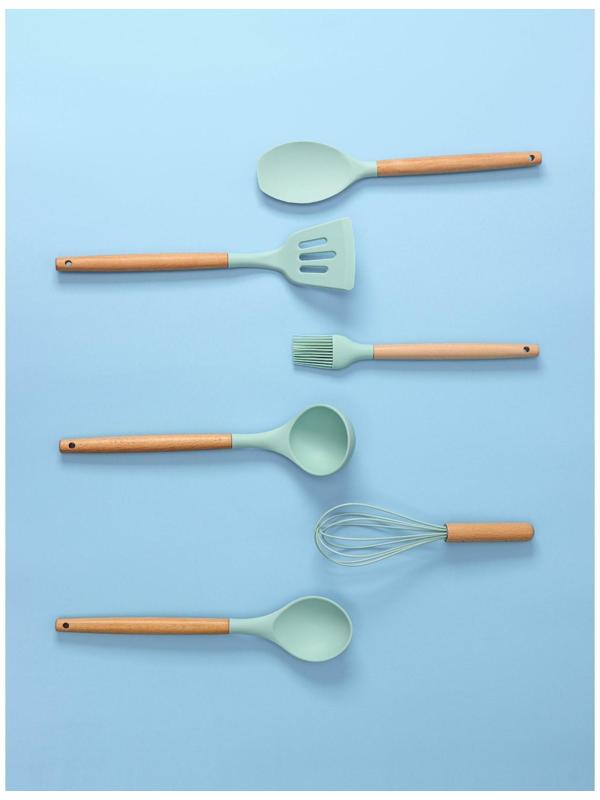 Набор кухонных принадлежностей Доляна «Лиам», 7 предметов, 33×12,5×12,5 см, цвет бирюзовый