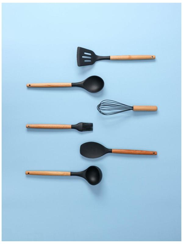 Набор кухонных принадлежностей Доляна «Лиам», 7 предметов, 33×12,5×12,5 см, цвет чёрный