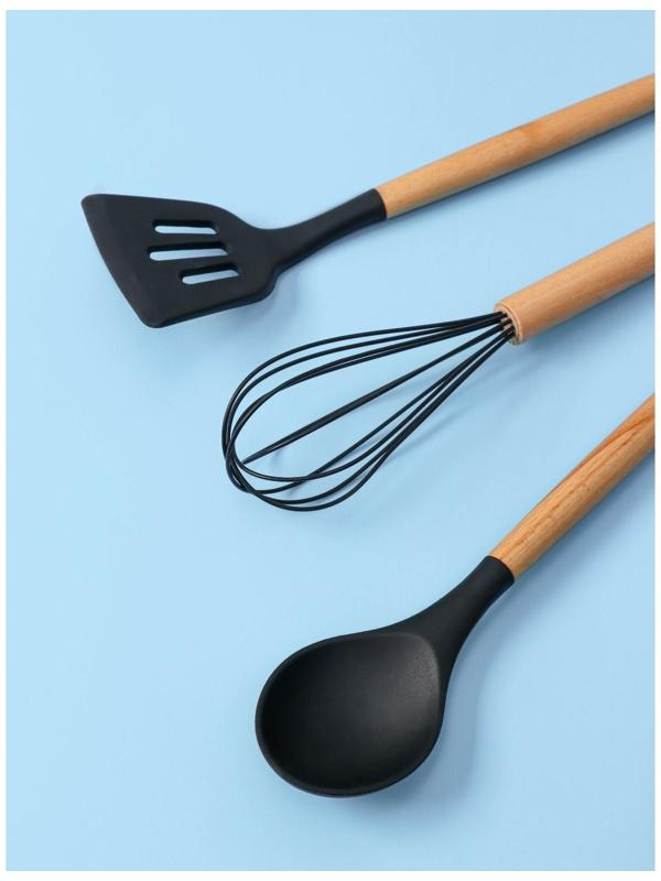 Набор кухонных принадлежностей Доляна «Лиам», 7 предметов, 33×12,5×12,5 см, цвет чёрный