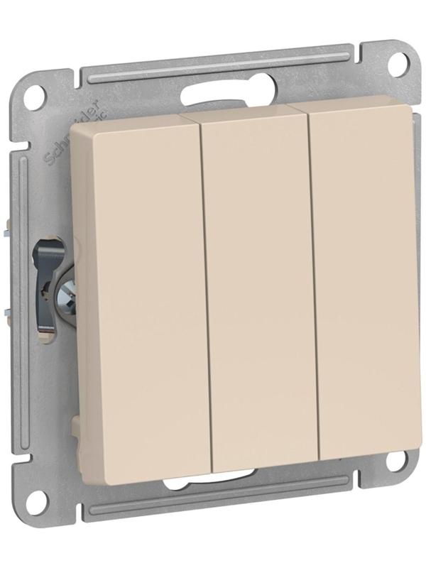 Выключатель SE ATLASDESIGN, 10 А, 3 клавиши, IP20, механизм, скрытый, бежевый, ATN000231