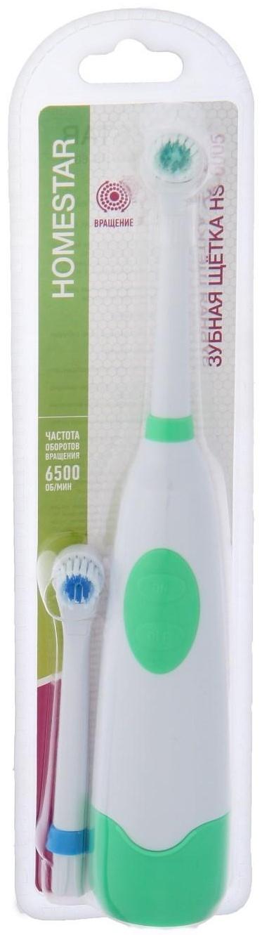 Электрическая зубная щетка HOMESTAR HS-6005, вращательная, 6500 об/мин, 2 насадки, зеленая