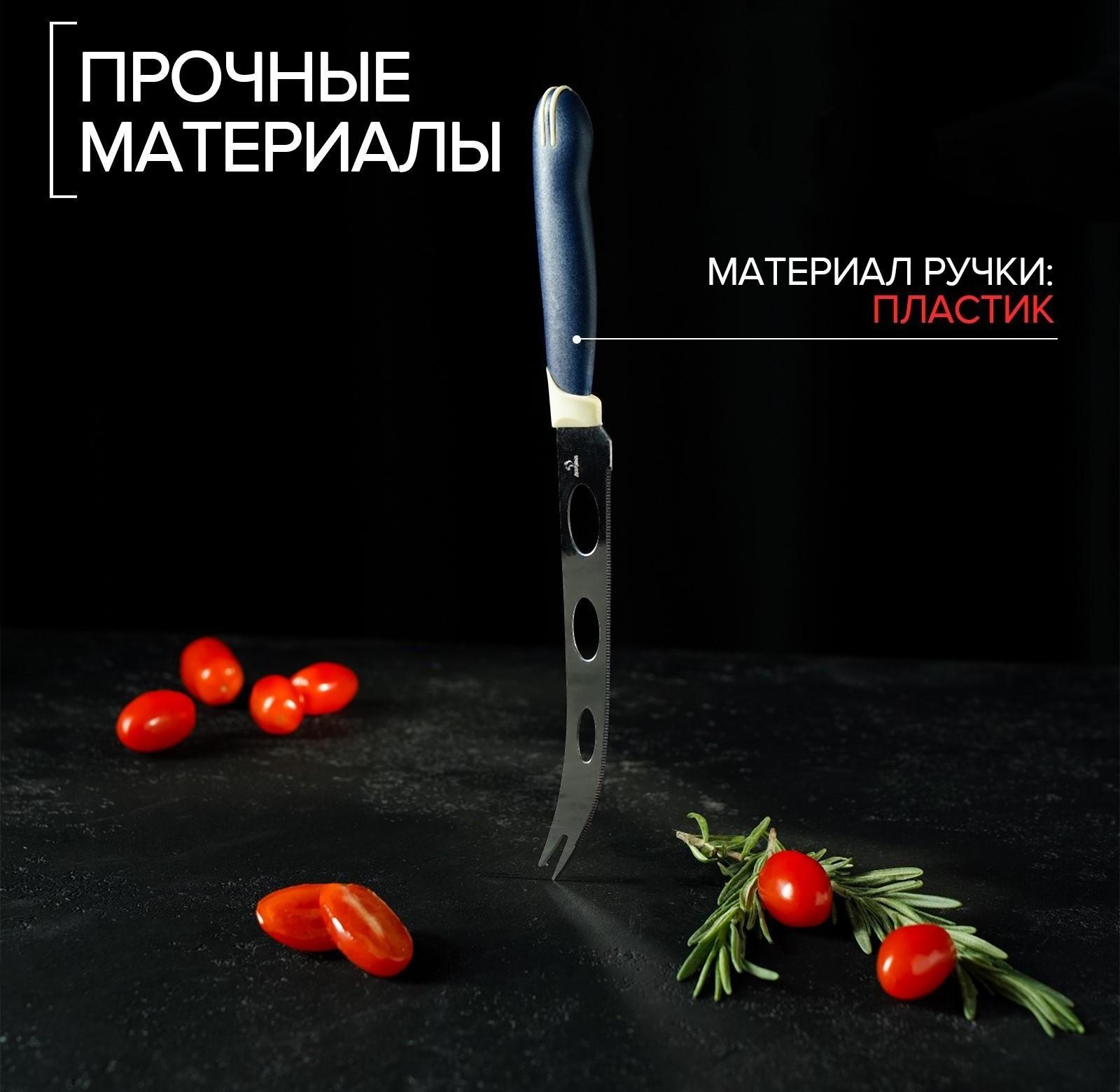 Нож для сыра Доляна «Страйп», лезвие 15 см, цвет синий