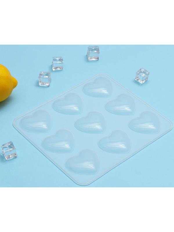 Форма для льда и кондитерских украшений «Сердечки», 9 ячеек, 20×17,5×0,6 см, силикон, 5,5×5 см, цвет прозрачный