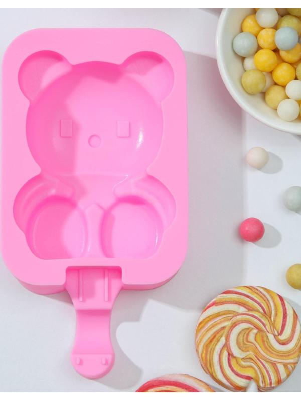Форма для мороженого Доляна «Мишутка», 14×8×2,5 см, цвет розовый