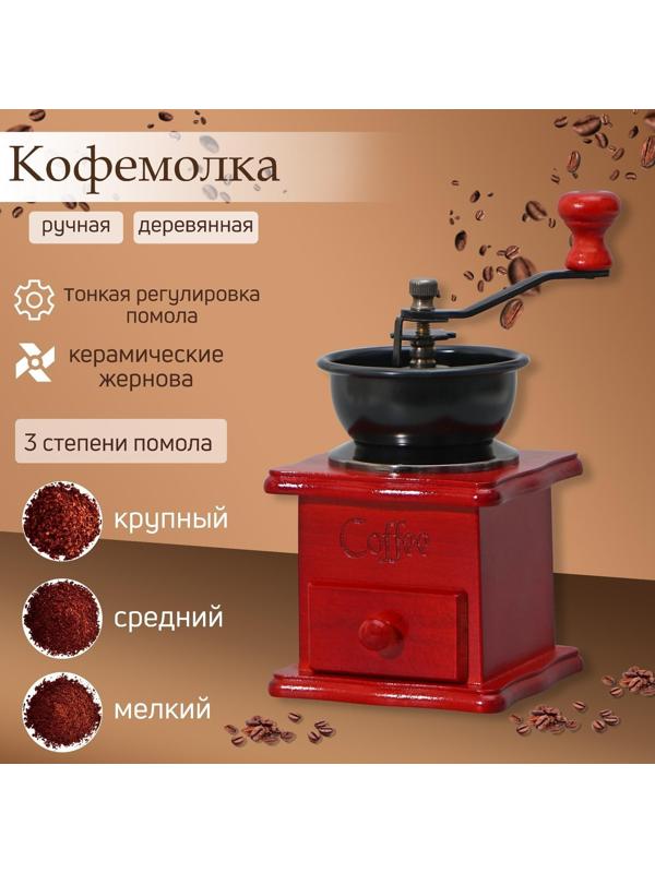 Кофемолка ручная «Утренний кофе», 9,8×16 см, красное дерево