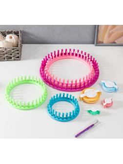 Набор устройств для вязания 4 шт d=13, 18, 23 и 28 см+4 инструмента д/изготовления помпонов   741258