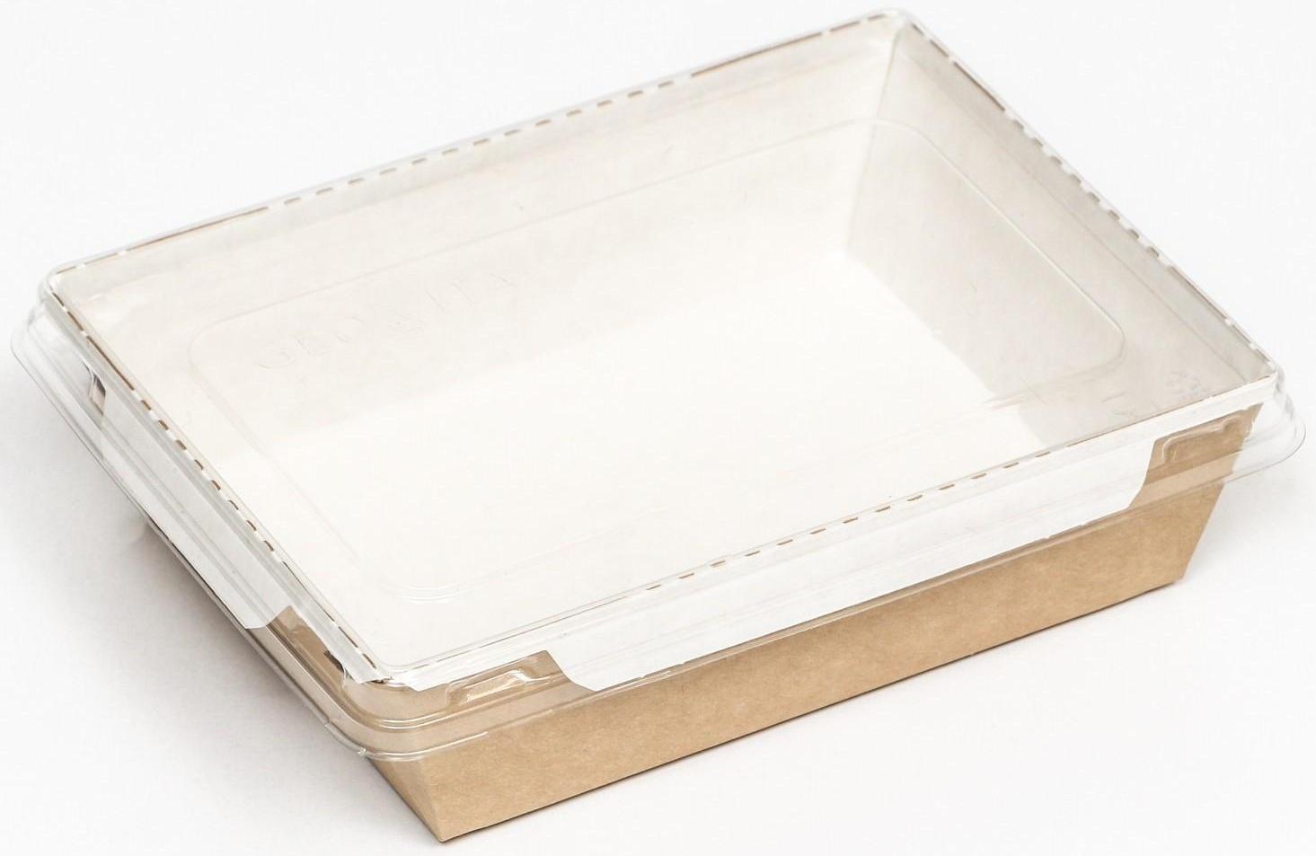 Контейнер с плоской крышкой, крафт, 0,5 л, 16 х 12 х 4,5 см