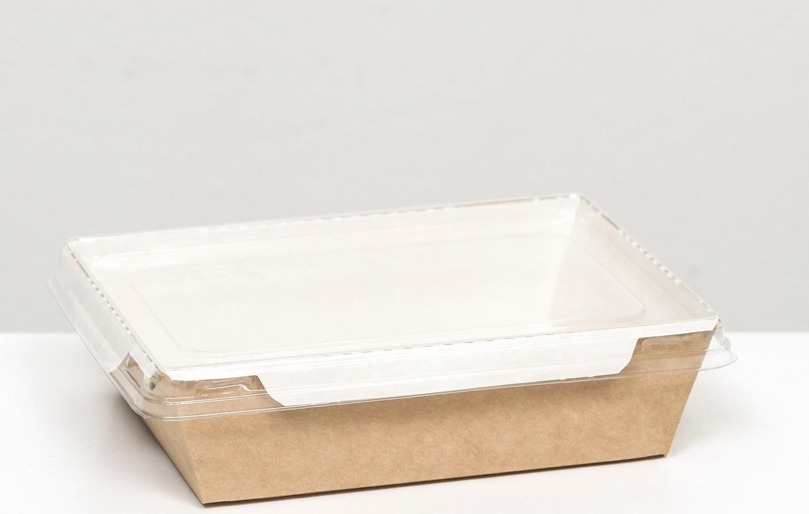 Контейнер с плоской крышкой, крафт, 0,5 л, 16 х 12 х 4,5 см