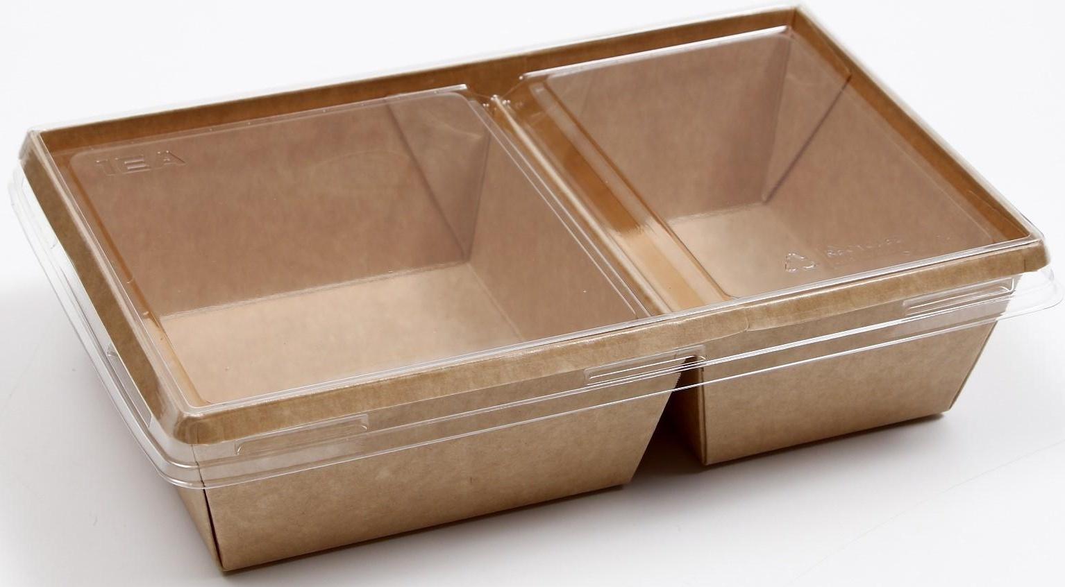 Салатник двухсекционный, крафт, 20 х 12 х 5,5 см, 0,8 л