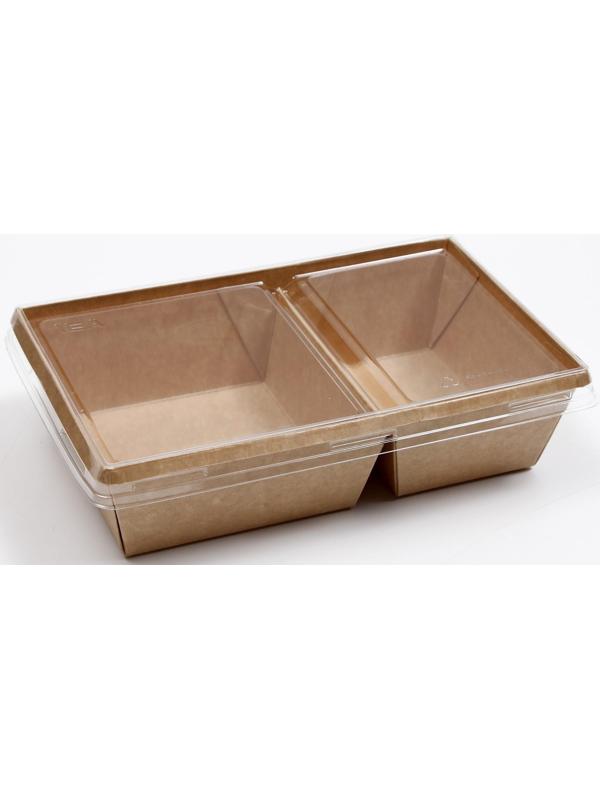 Салатник двухсекционный, крафт, 20 х 12 х 5,5 см, 0,8 л