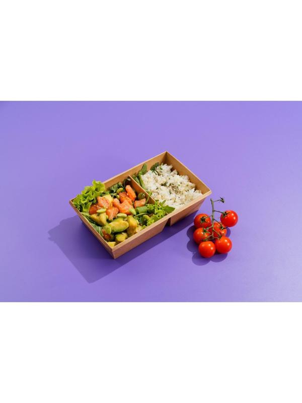 Салатник двухсекционный, крафт, 20 х 12 х 5,5 см, 0,8 л
