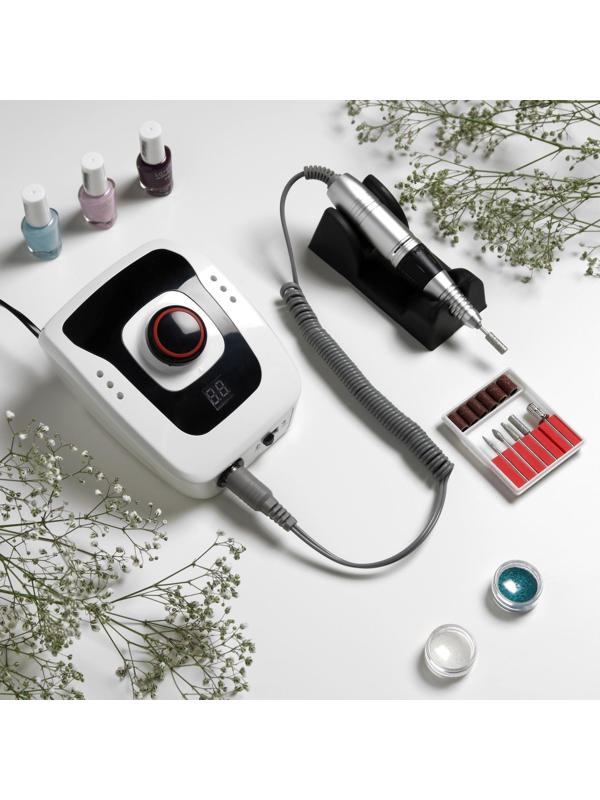 Аппарат для маникюра Luazon LMH-06, 6 насадок, 30 Вт, до 35000 об/мин, черно-белый