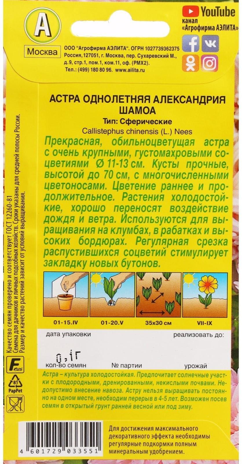 Семена Цветов Астра 