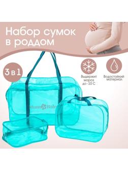 Набор сумок в роддом, 3 шт., цветной ПВХ, цвет бирюзовый