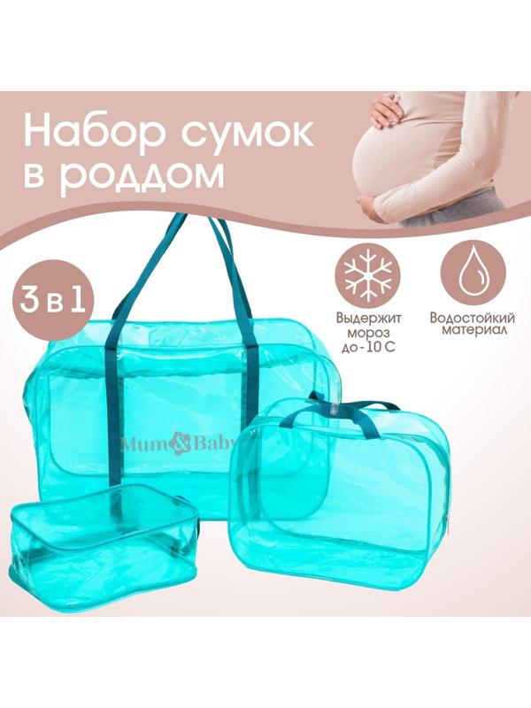 Набор сумок в роддом, 3 шт., цветной ПВХ, цвет бирюзовый