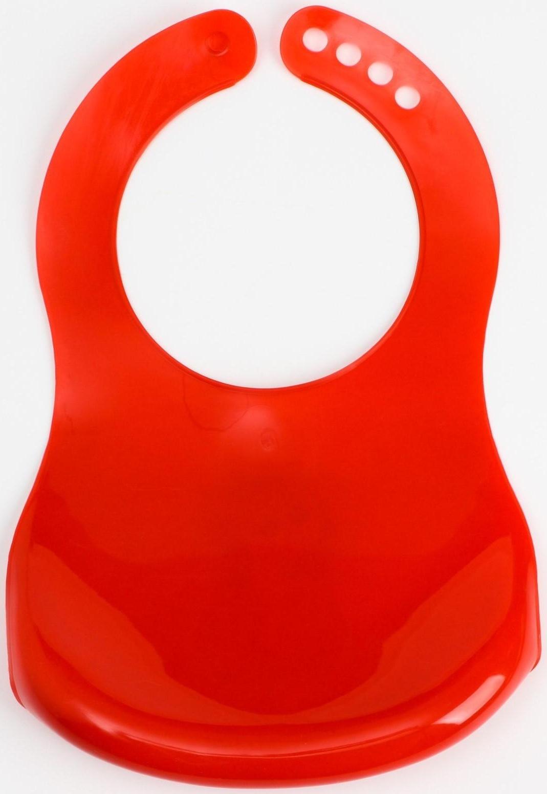 Нагрудник для кормления «Жирафик» пластиковый с карманом, цвет красный