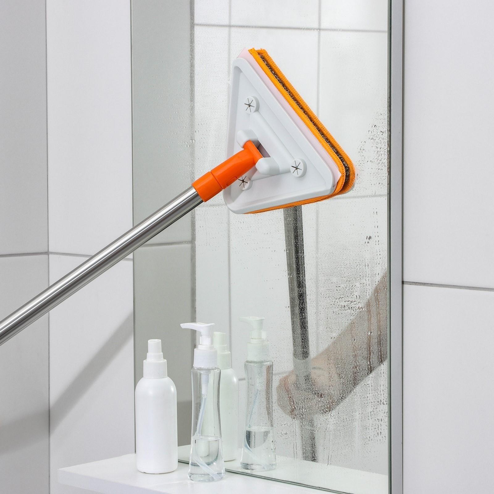 Окномойка фигурная, стальная ручка, 2 секции, 102 см, насадка из микрофибры 20×15 см