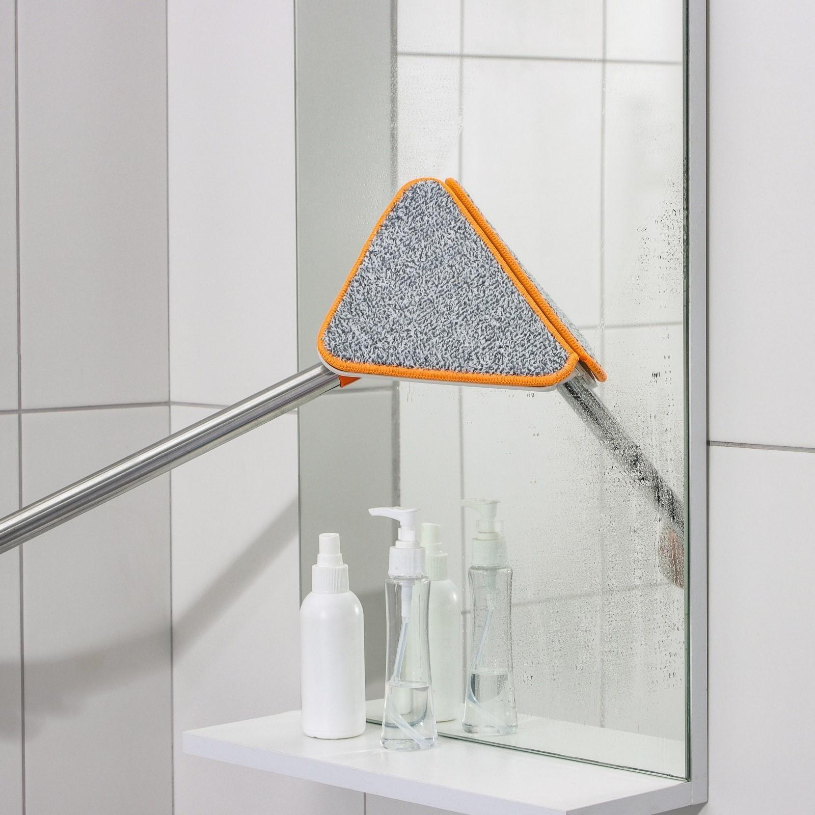 Окномойка фигурная, стальная ручка, 2 секции, 102 см, насадка из микрофибры 20×15 см