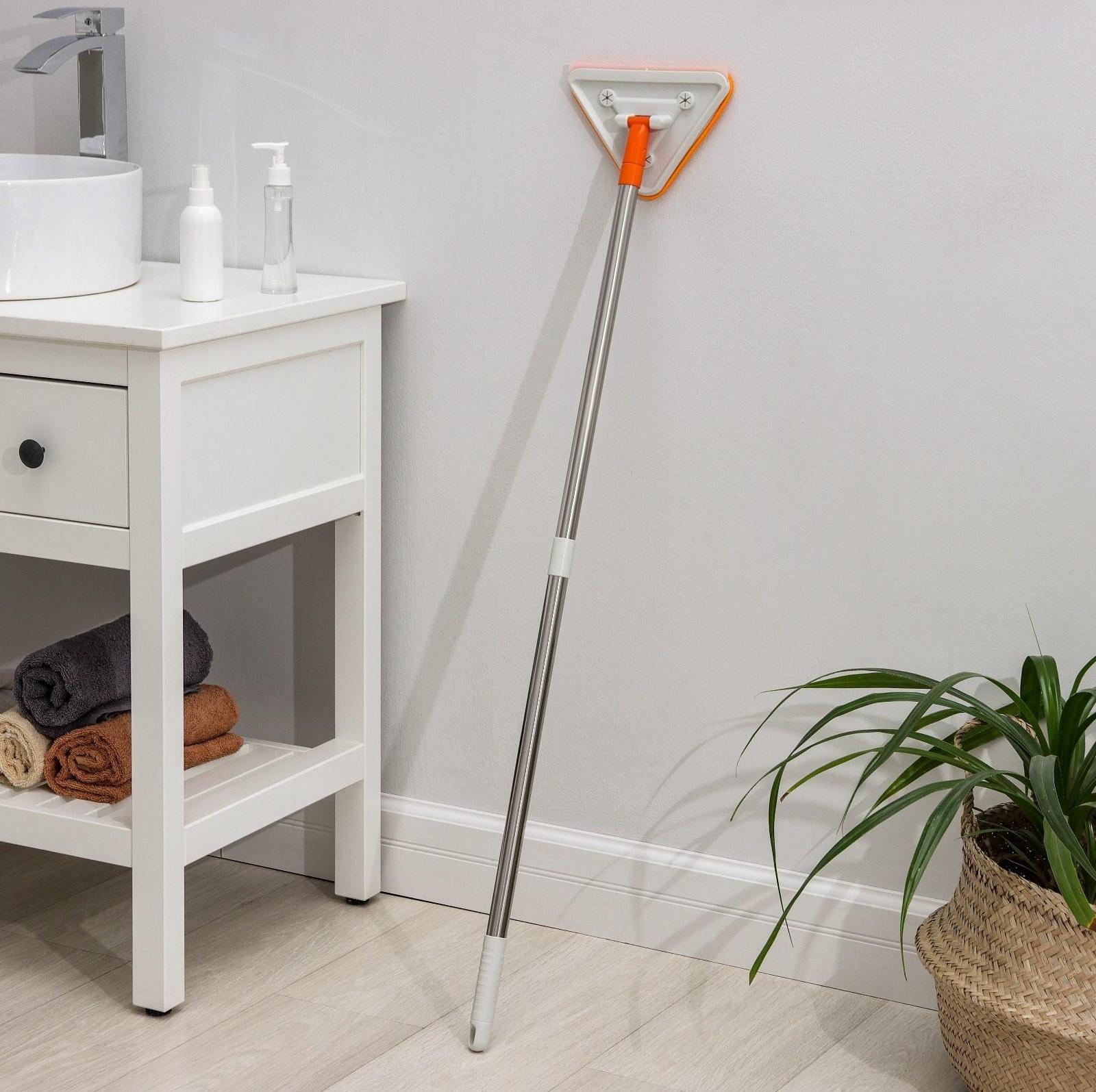 Окномойка фигурная, стальная ручка, 2 секции, 102 см, насадка из микрофибры 20×15 см