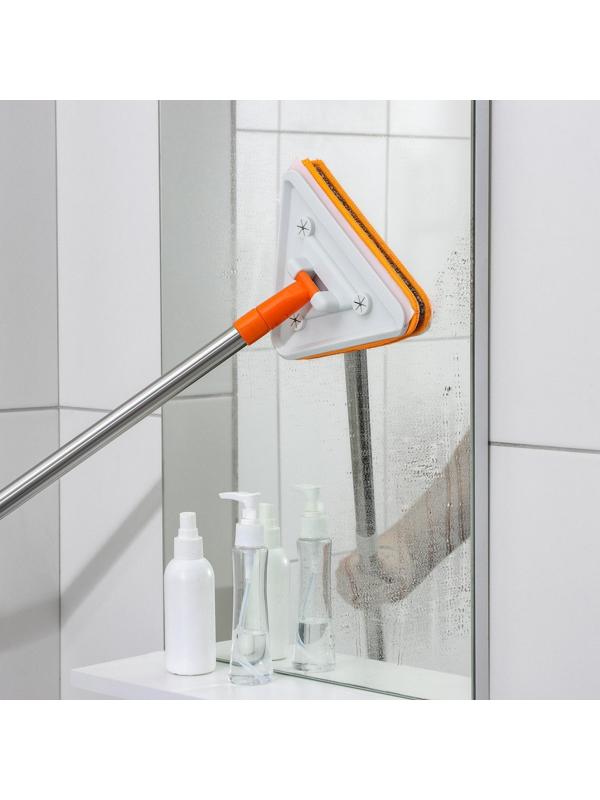 Окномойка фигурная, стальная ручка, 2 секции, 102 см, насадка из микрофибры 20×15 см