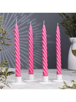Набор свечей витых, 2,3х 24,5 см, 5 ч, 50 г, 4 штуки, тёмно-розовая