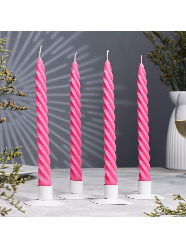 Набор свечей витых, 2,3х 24,5 см, 5 ч, 50 г, 4 штуки, тёмно-розовая
