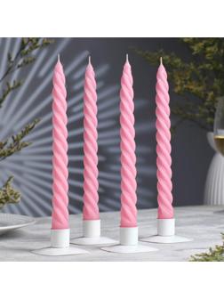 Набор свечей витых, 2,3х 24,5 см, 5 ч, 50 г, 4 штуки, светло-розовый