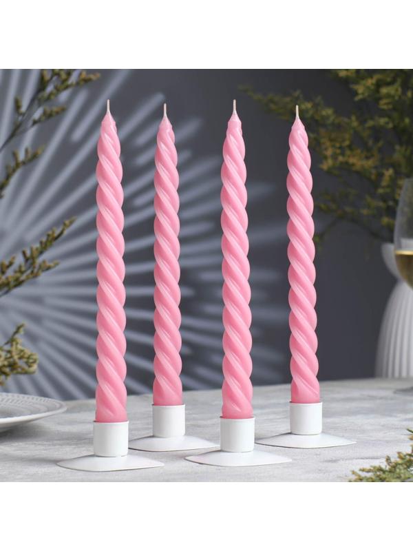 Набор свечей витых, 2,3х 24,5 см, 5 ч, 50 г, 4 штуки, светло-розовый