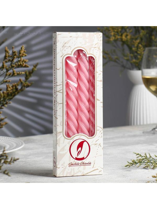 Набор свечей витых, 2,3х 24,5 см, 5 ч, 50 г, 4 штуки, светло-розовый