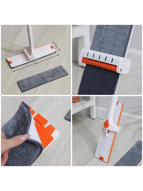 Швабра с отжимом и водосгоном Raccoon, 2 насадки из микрофибры 39×12 см, стальная ручка 130 см