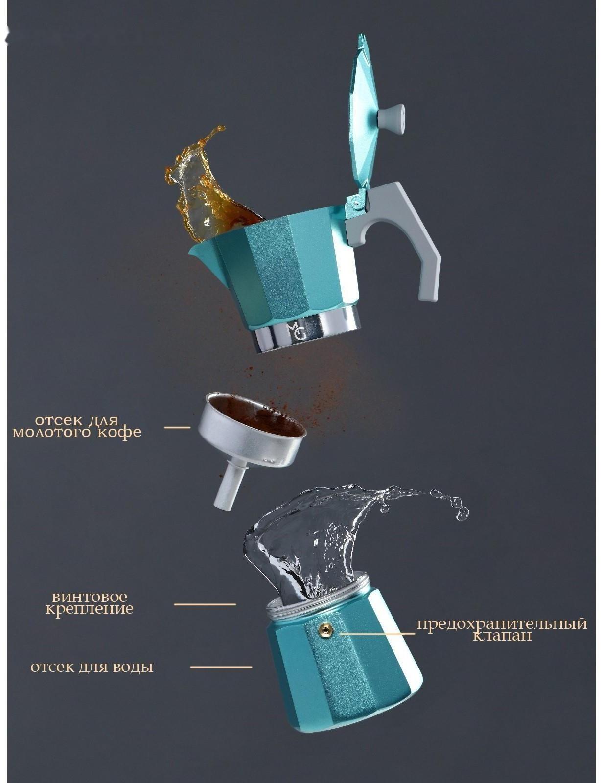 Кофеварка гейзерная Magistro Azure, на 3 чашки, 150 мл