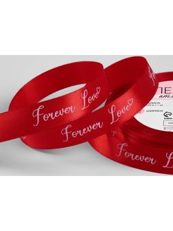 Лента атласная «Forever love», 15 мм × 23 ± 1 м, цвет красный