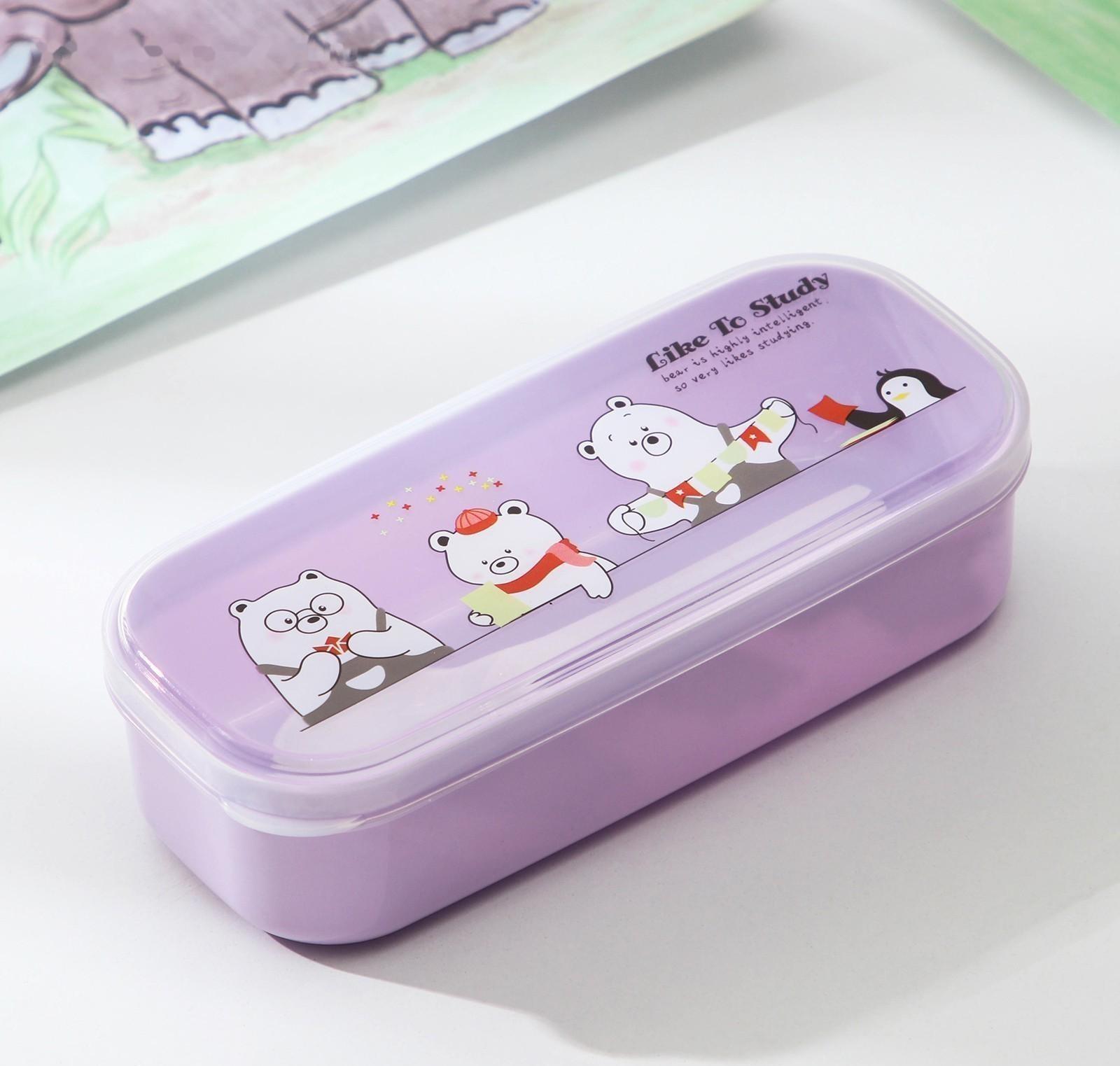 Ланч-бокс пластиковый с ложкой «Мишки», прямоугольный, 18×7×4,5 см, цвет МИКС