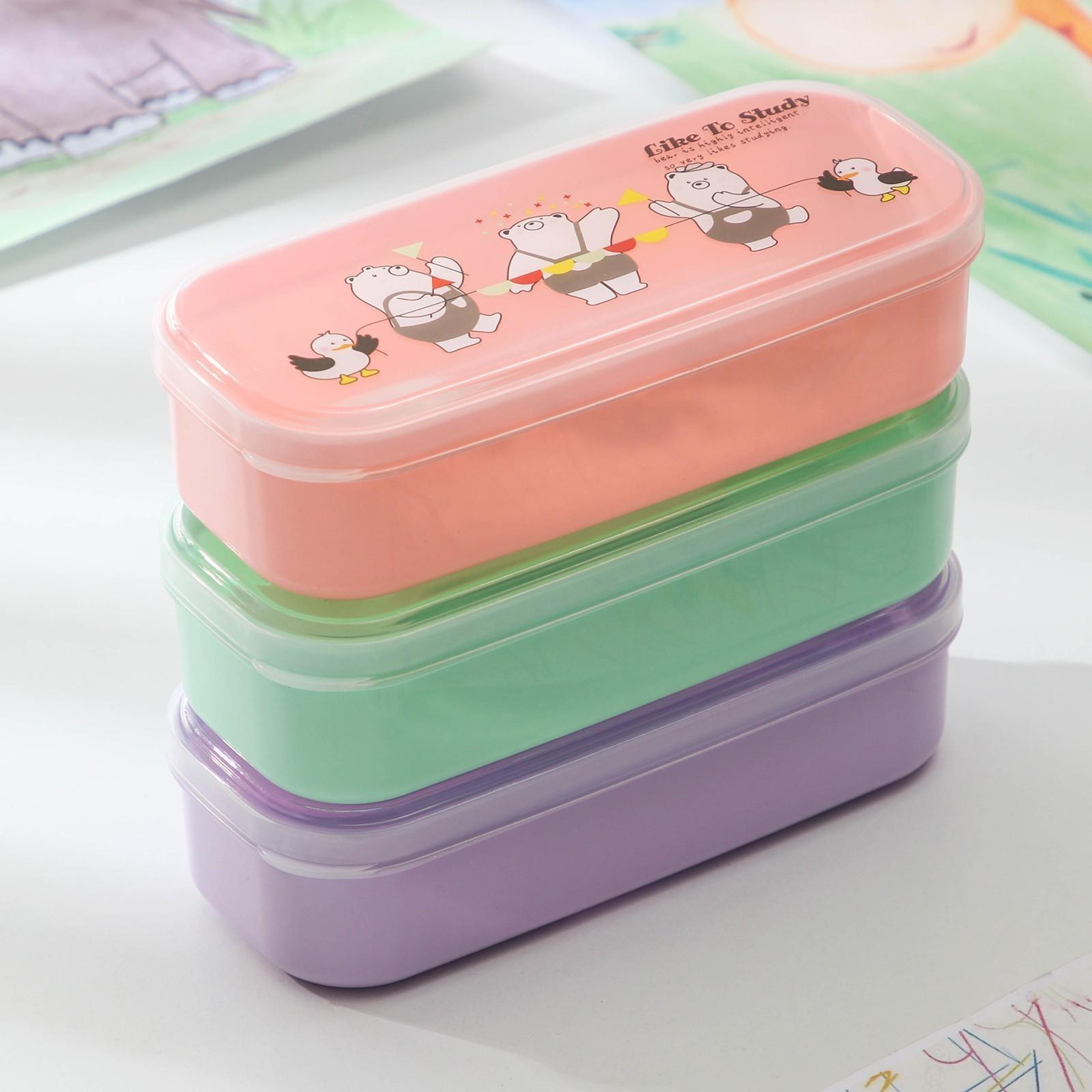 Ланч-бокс пластиковый с ложкой «Мишки», прямоугольный, 18×7×4,5 см, цвет МИКС