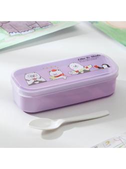Ланч-бокс пластиковый с ложкой «Мишки», прямоугольный, 18×7×4,5 см, цвет МИКС