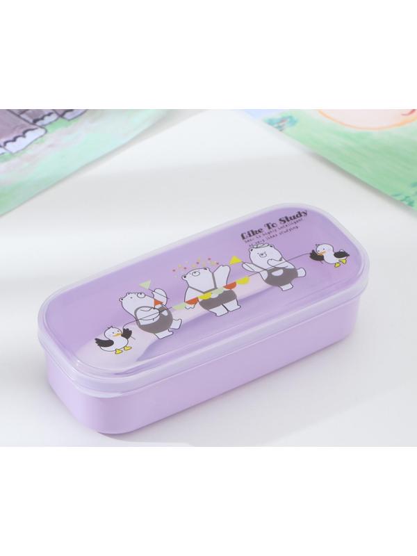 Ланч-бокс пластиковый с ложкой «Мишки», прямоугольный, 18×7×4,5 см, цвет МИКС