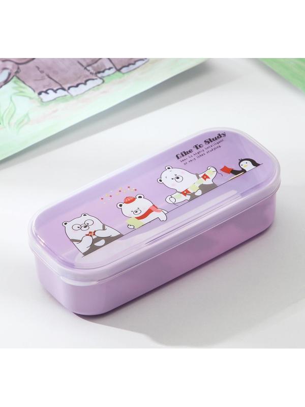 Ланч-бокс пластиковый с ложкой «Мишки», прямоугольный, 18×7×4,5 см, цвет МИКС