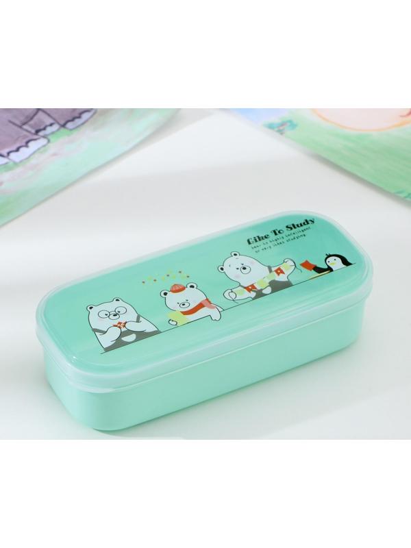 Ланч-бокс пластиковый с ложкой «Мишки», прямоугольный, 18×7×4,5 см, цвет МИКС