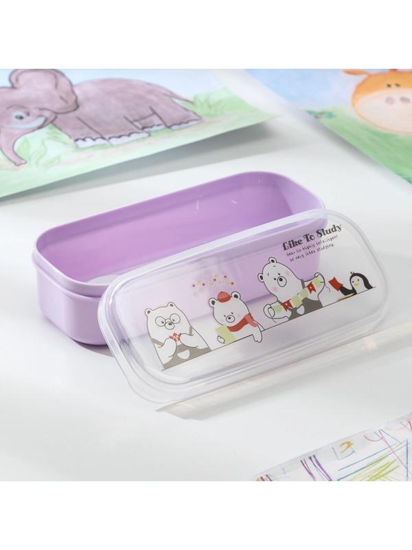 Ланч-бокс пластиковый с ложкой «Мишки», прямоугольный, 18×7×4,5 см, цвет МИКС