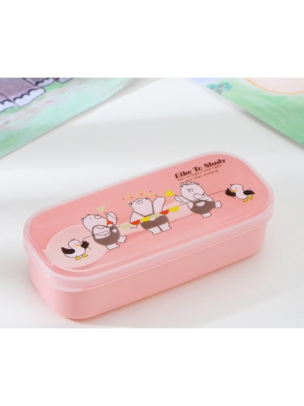 Ланч-бокс пластиковый с ложкой «Мишки», прямоугольный, 18×7×4,5 см, цвет МИКС