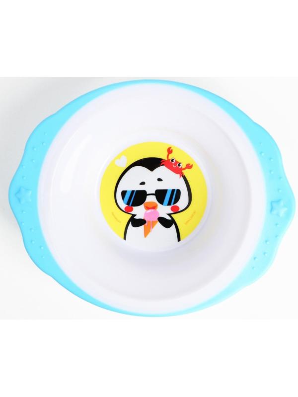 Набор детской посуды «Пингвинчик», тарелка на присоске 250мл, вилка, ложка